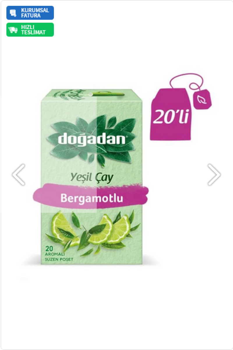 Doğadan Yeşilçay Bergamotlu 20'li Poşet